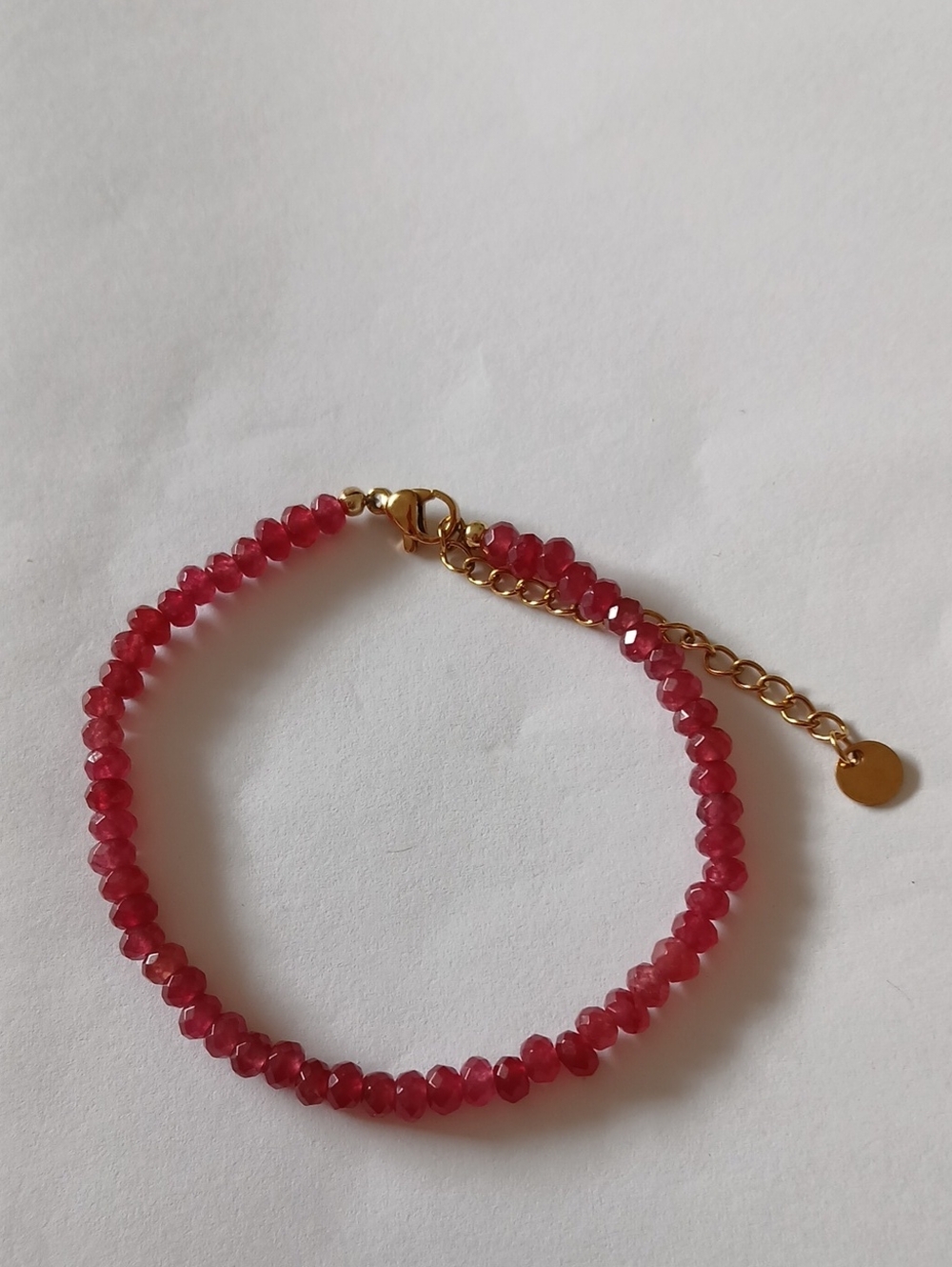 Pink Tourmaline Natural Stone Beaded Bracelet With Gold Filled Accent.